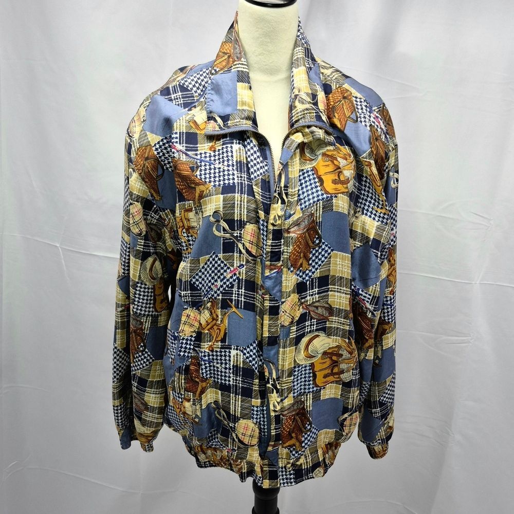 Vintage Fuda International Silk Bomber Jacket Patchwork Equestrian Woman's XL...